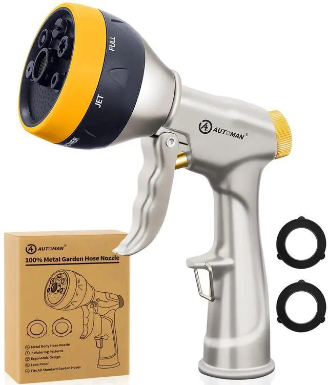 Main image of Garden Nozzle Sprayer, High Pressure Spray Nozzle, 100% Metal Water Hose Nozzle, 7 Patterns Watering Nozzle, Heavy Duty Sprayer Garden Nozzle for Watering Plants & Lawns, Washing Cars & Pets