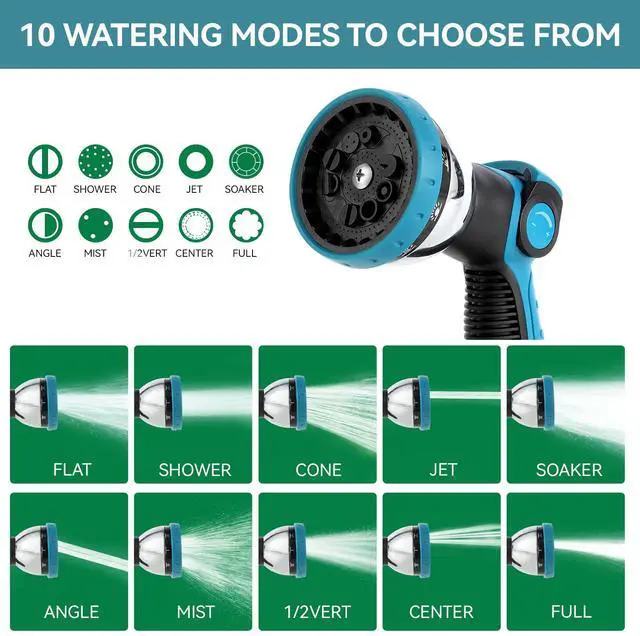 Alt view image 4 of 7 - Garden Water Hose Nozzle Metal Heavy Duty Sprayer Thumb Control with 10 Spray Modes Suitable for Watering Plants, Iawn and Garden, Car Washing, Cleaning, Showering Pets and Outdoor Fun, Blue