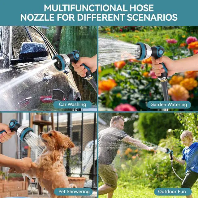 Alt view image 6 of 7 - Garden Water Hose Nozzle Metal Heavy Duty Sprayer Thumb Control with 10 Spray Modes Suitable for Watering Plants, Iawn and Garden, Car Washing, Cleaning, Showering Pets and Outdoor Fun, Blue