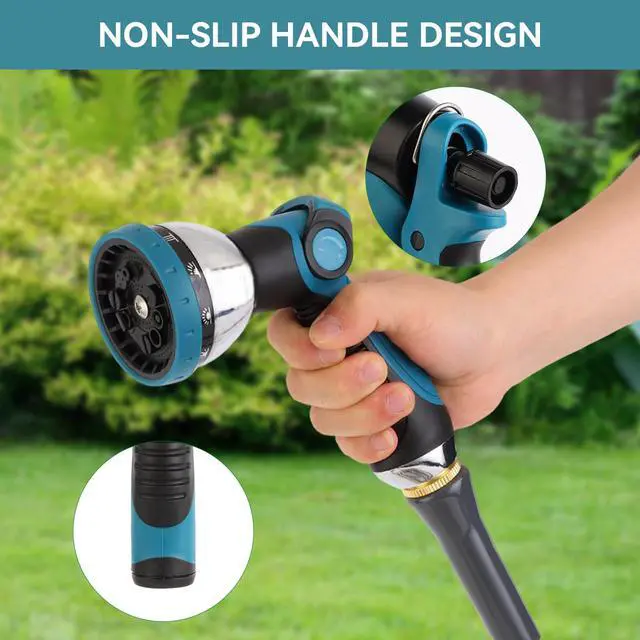 Alt view image 7 of 7 - Garden Water Hose Nozzle Metal Heavy Duty Sprayer Thumb Control with 10 Spray Modes Suitable for Watering Plants, Iawn and Garden, Car Washing, Cleaning, Showering Pets and Outdoor Fun, Blue