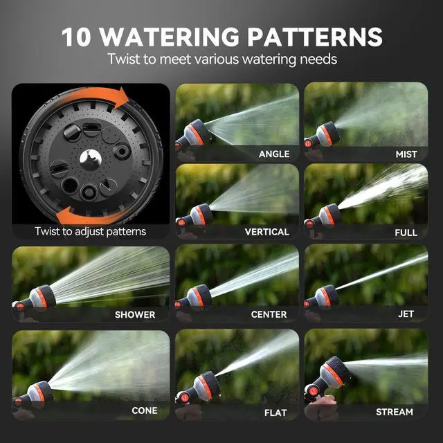 Alt view image 3 of 3 - Hose Nozzle Heavy Duty 10 Spray Patterns - Metal Garden Water Hose Sprayer with Thumb Flow Control | On Off Valve, Nozzle Sprayer for Lawn & Plant Watering, Car & Pet Washing