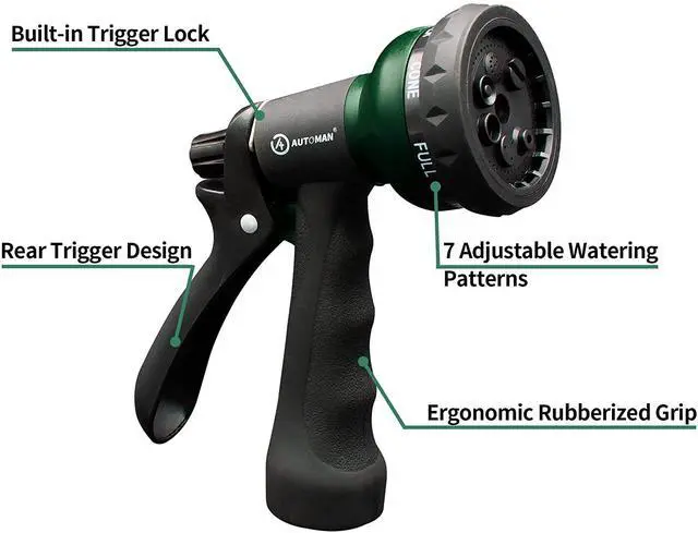Alt view image 2 of 7 - Garden Hose Nozzle 2PK, ABS Water Spray Nozzle with 7 Adjustable Patterns, Slip Resistant for Watering Plants, Lawn, Garden, Washing Cars, Cleaning, Showering Pets & Outdoor Fun