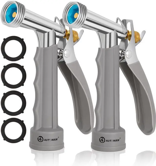 Main image of Full Size Garden Hose Nozzle 2 Pack, High Pressure Pistol Grip Water Nozzle Sprayer with Threaded Front, Adjustable Spray Water Flow for Washing Car, Cleaning Ground, Watering Plants