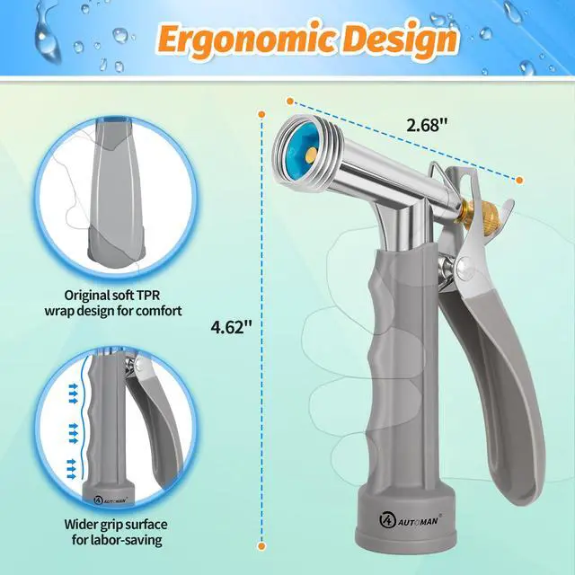 Alt view image 3 of 7 - Full Size Garden Hose Nozzle 2 Pack, High Pressure Pistol Grip Water Nozzle Sprayer with Threaded Front, Adjustable Spray Water Flow for Washing Car, Cleaning Ground, Watering Plants