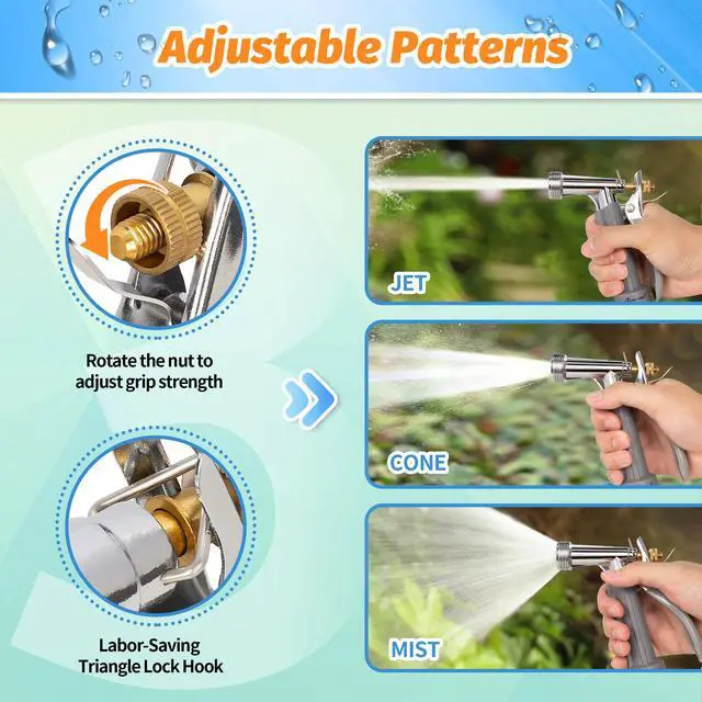 Alt view image 4 of 7 - Full Size Garden Hose Nozzle 2 Pack, High Pressure Pistol Grip Water Nozzle Sprayer with Threaded Front, Adjustable Spray Water Flow for Washing Car, Cleaning Ground, Watering Plants