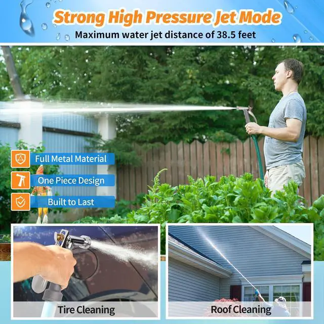 Alt view image 5 of 7 - Full Size Garden Hose Nozzle 2 Pack, High Pressure Pistol Grip Water Nozzle Sprayer with Threaded Front, Adjustable Spray Water Flow for Washing Car, Cleaning Ground, Watering Plants