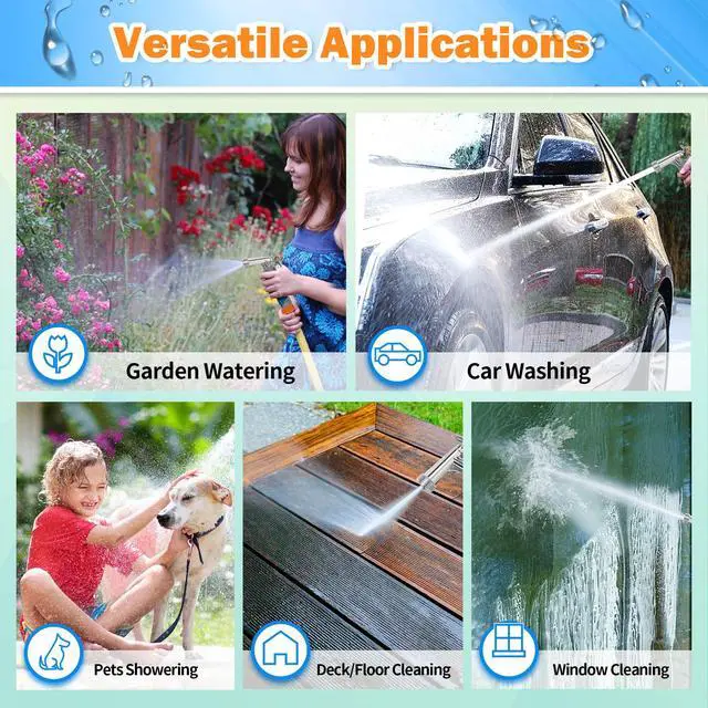 Alt view image 6 of 7 - Full Size Garden Hose Nozzle 2 Pack, High Pressure Pistol Grip Water Nozzle Sprayer with Threaded Front, Adjustable Spray Water Flow for Washing Car, Cleaning Ground, Watering Plants