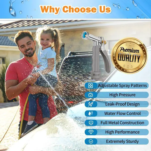 Alt view image 7 of 7 - Full Size Garden Hose Nozzle 2 Pack, High Pressure Pistol Grip Water Nozzle Sprayer with Threaded Front, Adjustable Spray Water Flow for Washing Car, Cleaning Ground, Watering Plants