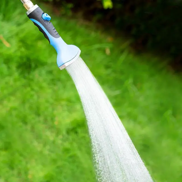 Alt view image 2 of 7 - Fan Spray Nozzle for Garden Hose, Heavy Duty Garden Hose Head Spray for Watering Wand with Flow Control and Ergonomic Insulated Grip, Blue (1 Pack)