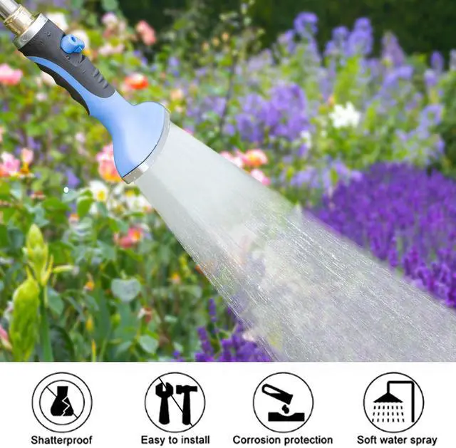 Alt view image 6 of 7 - Fan Spray Nozzle for Garden Hose, Heavy Duty Garden Hose Head Spray for Watering Wand with Flow Control and Ergonomic Insulated Grip, Blue (1 Pack)