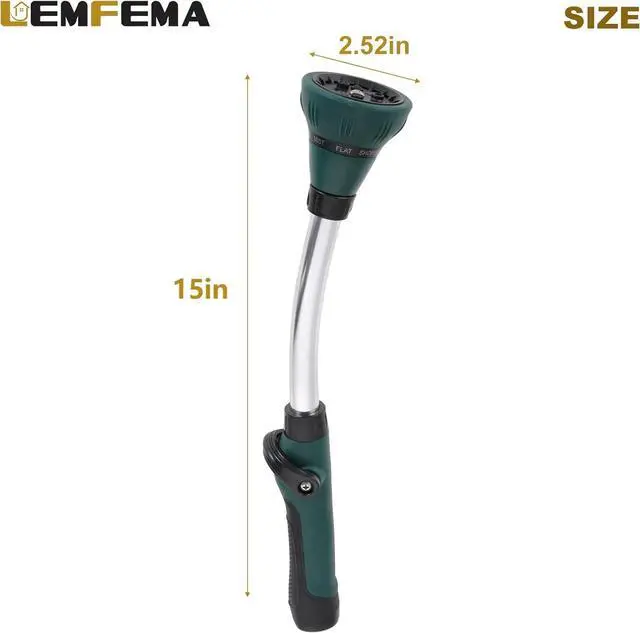 Alt view image 3 of 7 - Watering Wand, 15 Inches Sprayer Wand Garden Hose Nozzle with 8 Adjustable Watering Patterns and Thumb Control Shut Off Valve for Showering Dog, Clean the ground, Car Wash, Lawn and Garden (Green)