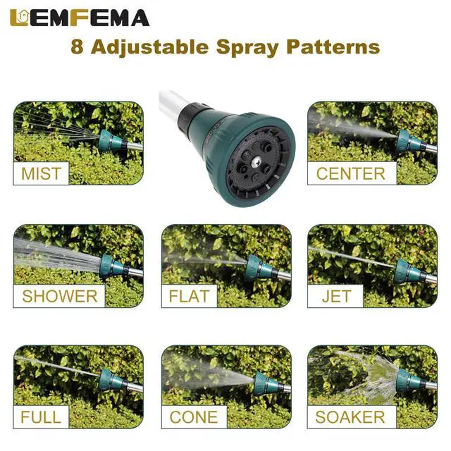 Alt view image 4 of 7 - Watering Wand, 15 Inches Sprayer Wand Garden Hose Nozzle with 8 Adjustable Watering Patterns and Thumb Control Shut Off Valve for Showering Dog, Clean the ground, Car Wash, Lawn and Garden (Green)