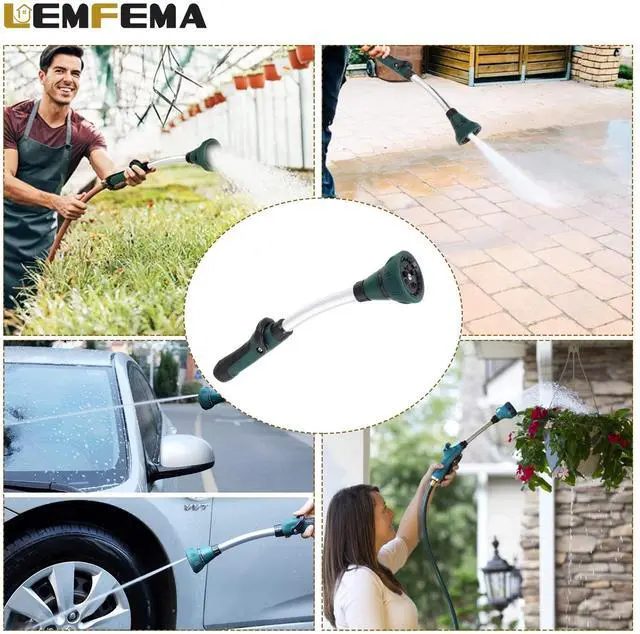 Alt view image 5 of 7 - Watering Wand, 15 Inches Sprayer Wand Garden Hose Nozzle with 8 Adjustable Watering Patterns and Thumb Control Shut Off Valve for Showering Dog, Clean the ground, Car Wash, Lawn and Garden (Green)
