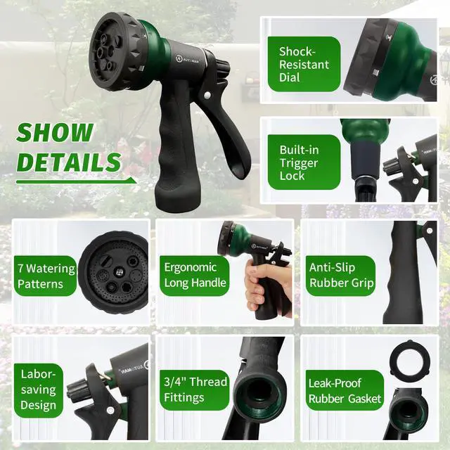Alt view image 3 of 7 - Garden Hose Nozzle, 2 Pack Water Sprayer Nozzle with 7 Adjustable Watering Patterns,Slip Resistant Nozzle for Plants,Lawn,Washing Cars,Window Cleaning,Showering Pets & Outdoor Fun