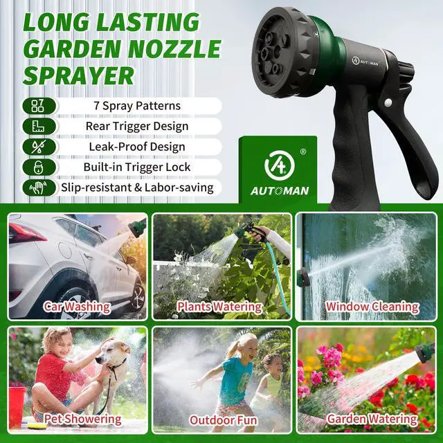 Alt view image 7 of 7 - Garden Hose Nozzle, 2 Pack Water Sprayer Nozzle with 7 Adjustable Watering Patterns,Slip Resistant Nozzle for Plants,Lawn,Washing Cars,Window Cleaning,Showering Pets & Outdoor Fun