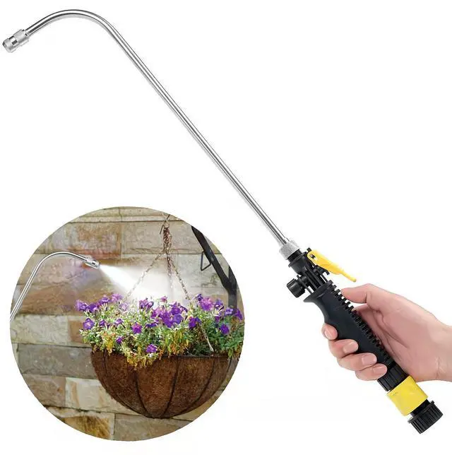 Main image of Mist Watering Wand For Hanging Baskets,25 Inch Spray Wand With Adjustable Nozzle, Car Pet Window Cleaning Tool, Great For Watering Seedbeds, Hanging Plants, Deck Plants.90-degree curved nozzle