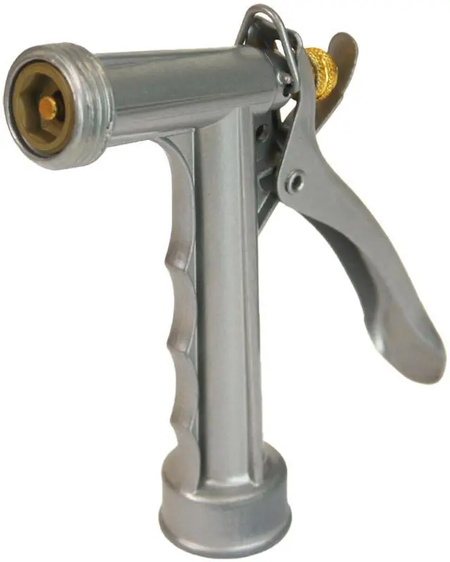 Main image of 4603: Cast Metal Garden Hose Spray Nozzle with Rear Trigger Grip, Threaded Connection Fits Standard Garden Hose, for Gardening, Landscaping, Watering and Outdoor Jobs, Silver