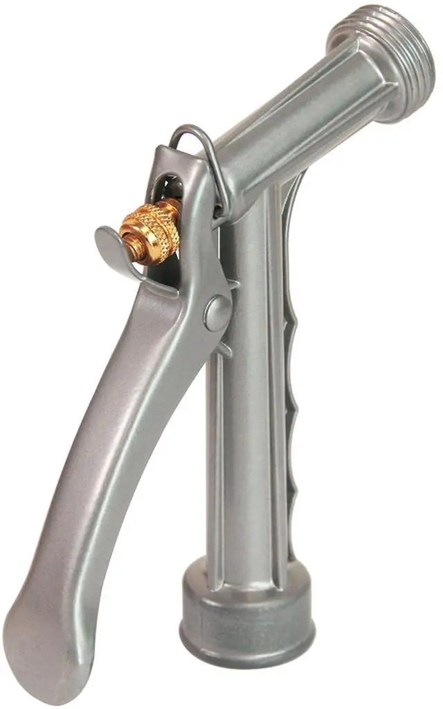 Alt view image 2 of 6 - 4603: Cast Metal Garden Hose Spray Nozzle with Rear Trigger Grip, Threaded Connection Fits Standard Garden Hose, for Gardening, Landscaping, Watering and Outdoor Jobs, Silver