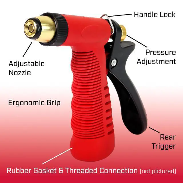 Alt view image 2 of 7 - 4608: Adjustable Cone Tip Garden Hose Spray Nozzle with Rear Trigger Grip, Threaded Connection Fits Standard Garden Hose, for Gardening, Landscaping, Watering and Outdoor Jobs, Red/Black