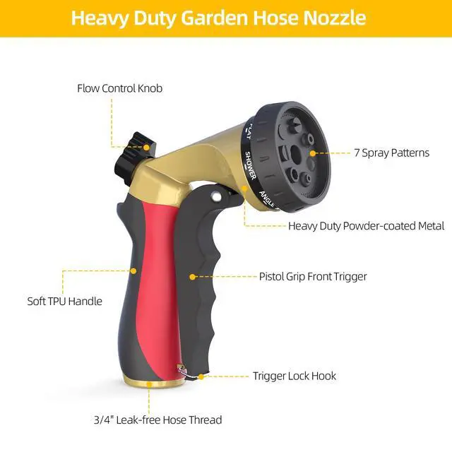 Alt view image 4 of 7 - Metal Garden Hose Nozzle with 8 Spray Patterns, Shower Sprayer Nozzle with Thumb Control for Outdoor Lawn & Plant Watering, Car & Pet Washing, Red
