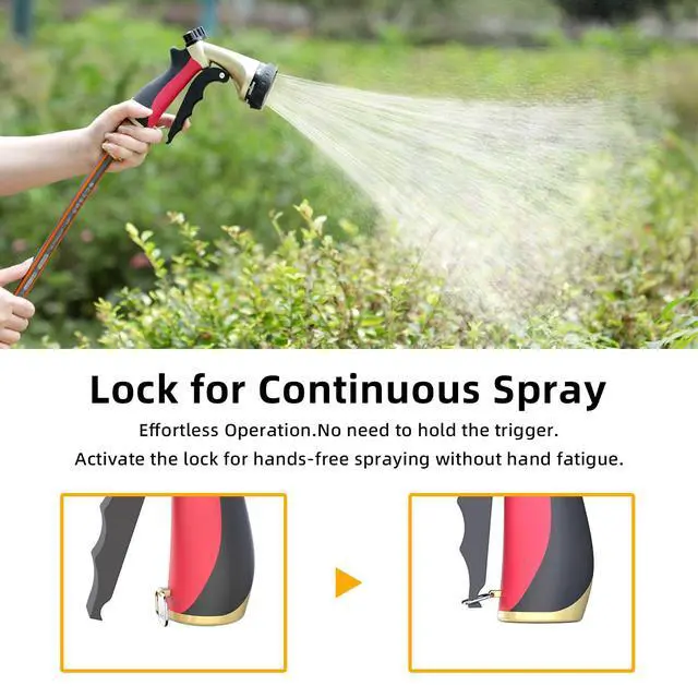 Alt view image 6 of 7 - Metal Garden Hose Nozzle with 8 Spray Patterns, Shower Sprayer Nozzle with Thumb Control for Outdoor Lawn & Plant Watering, Car & Pet Washing, Red
