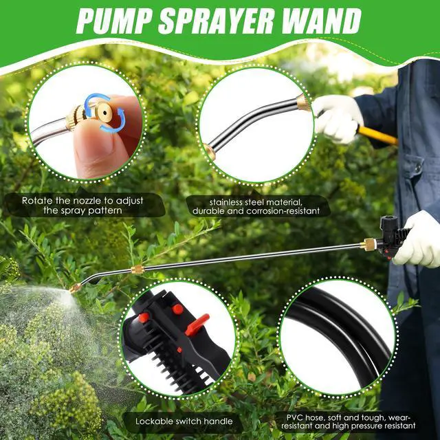 Alt view image 6 of 7 - Replacement Sprayer Wand Compatible with PetraTools & Greenworks, Retractable 29" Stainless Steel Pump Action Pressure Sprayer with Adjustable Nozzle, Trigger Wand & Hose