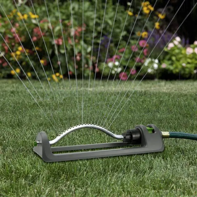 Main image of Lawn Sprinkler, 18-Hole Brass Nozzle Oscillating Sprinkler, Garden Tool for Lawns up to 3,600 Square Feet, Jet Cleaning Needle Hidden on the End of the Product, Gray