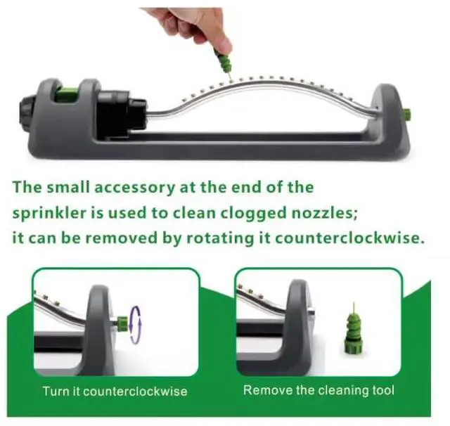 Alt view image 5 of 7 - Lawn Sprinkler, 18-Hole Brass Nozzle Oscillating Sprinkler, Garden Tool for Lawns up to 3,600 Square Feet, Jet Cleaning Needle Hidden on the End of the Product, Gray