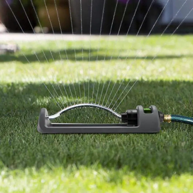 Alt view image 6 of 7 - Lawn Sprinkler, 18-Hole Brass Nozzle Oscillating Sprinkler, Garden Tool for Lawns up to 3,600 Square Feet, Jet Cleaning Needle Hidden on the End of the Product, Gray
