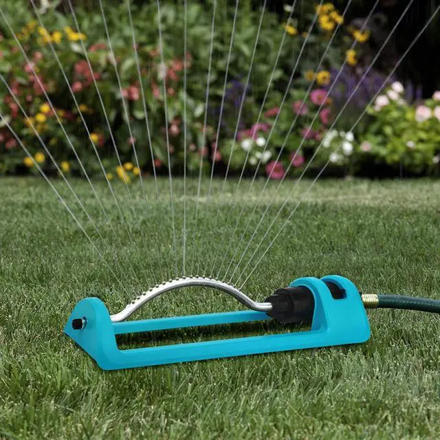 Main image of Lawn Sprinkler, 18 Brass Nozzles Garden Water Oscillating Sprinkler for Yard Covers up to 3,600 sq.ft, Heavy Weight Base, Built-in Spray Jet Cleaning Needle