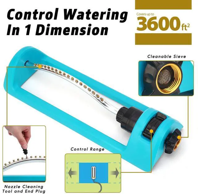Alt view image 4 of 7 - Lawn Sprinkler, 18 Brass Nozzles Garden Water Oscillating Sprinkler for Yard Covers up to 3,600 sq.ft, Heavy Weight Base, Built-in Spray Jet Cleaning Needle