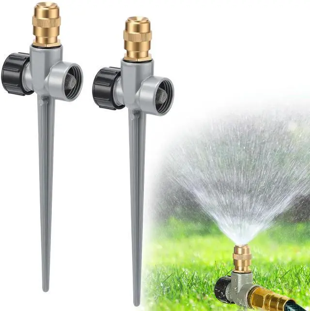 Main image of 2 Pack Metal Lawn Sprinklers for Yard - 360° Coverage Water Sprinklers, Adjustable Brass Nozzle with Aluminum Alloy Spike Base for Small Garden Irrigation