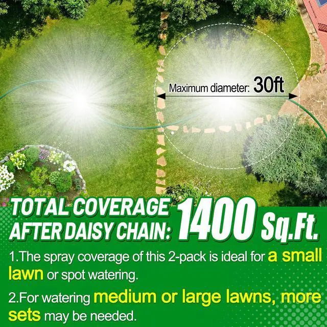 Alt view image 3 of 6 - 2 Pack Metal Lawn Sprinklers for Yard - 360° Coverage Water Sprinklers, Adjustable Brass Nozzle with Aluminum Alloy Spike Base for Small Garden Irrigation