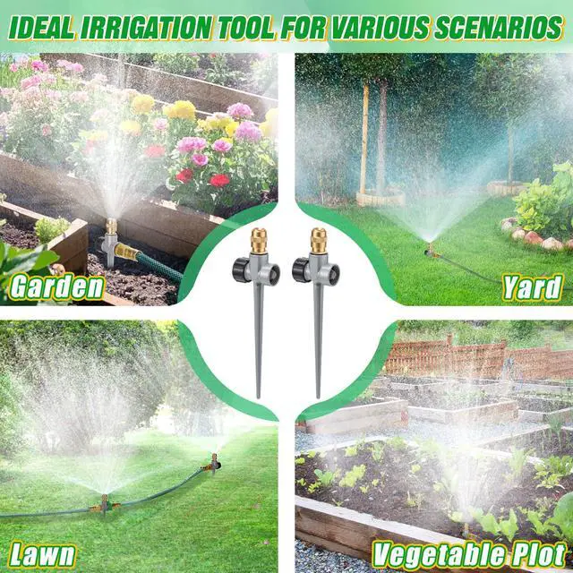 Alt view image 6 of 6 - 2 Pack Metal Lawn Sprinklers for Yard - 360° Coverage Water Sprinklers, Adjustable Brass Nozzle with Aluminum Alloy Spike Base for Small Garden Irrigation