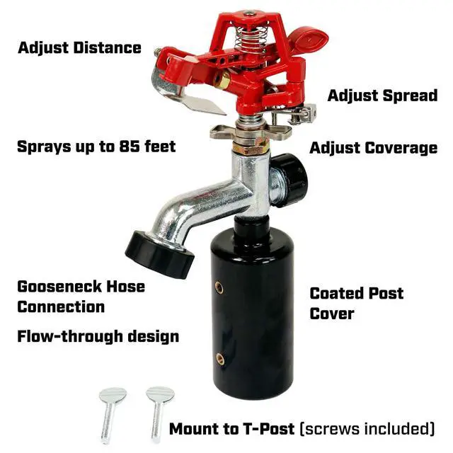 Alt view image 2 of 7 - 4984: T-Post Impact Sprinkler, 360 Degree Automatic Impact Sprinkler for Small Gardens and Lawns, Up to 85ft Coverage Area, Red