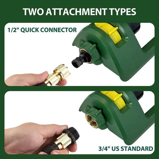 Alt view image 4 of 7 - Lawn Sprinkler, 18 Brass Nozzles Garden Water Oscillating Sprinkler for Yard Covers up to 3,600 sq.ft, Heavy Weight Base, Built-in Spray Jet Cleaning Needle, Green, Yellow