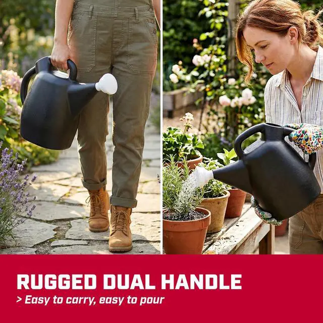 Alt view image 6 of 7 - 47998 Watering Can, 2 Gallon, Indoor and Outdoor Plants, Lawn, Garden, Removable Nozzle, Drip-Free Sprinkler Head, Recycled Plastic, Black