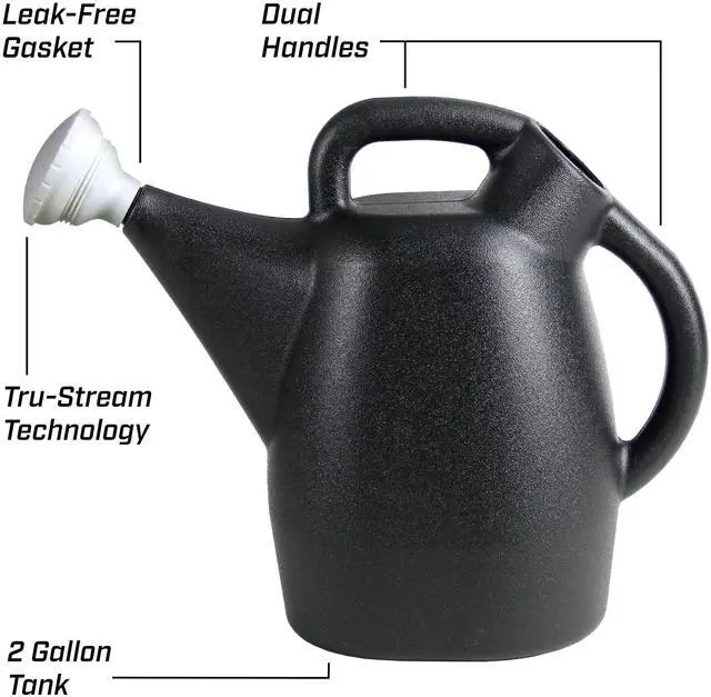 Alt view image 3 of 7 - 47998 Watering Can, 2 Gallon, Indoor and Outdoor Plants, Lawn, Garden, Removable Nozzle, Drip-Free Sprinkler Head, Recycled Plastic, Black