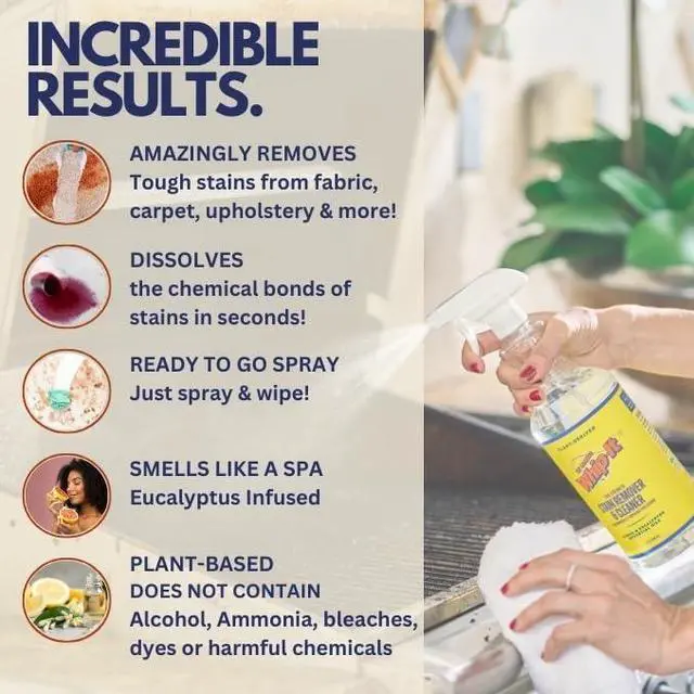 Alt view image 6 of 7 - Whip It Cleaner, Multi Purpose Stain Remover Professional Strength Spray, Plant Based Enzyme Cleaner, Cleaning Food, Coffee, Wine, Baby Stains, Pet Stains, Over 500 uses, Made in USA, 32 OZ