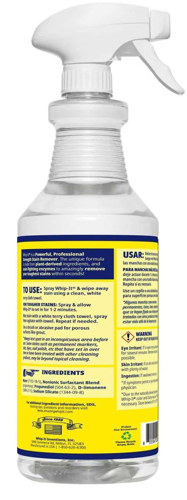 Alt view image 2 of 7 - Whip It Cleaner, Multi Purpose Stain Remover Professional Strength Spray, Plant Based Enzyme Cleaner, Cleaning Food, Coffee, Wine, Baby Stains, Pet Stains, Over 500 uses, Made in USA, 32 OZ
