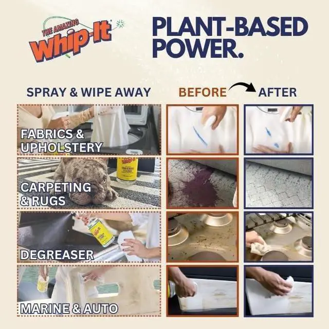 Alt view image 4 of 7 - Whip It Cleaner, Multi Purpose Stain Remover Professional Strength Spray, Plant Based Enzyme Cleaner, Cleaning Food, Coffee, Wine, Baby Stains, Pet Stains, Over 500 uses, Made in USA, 32 OZ