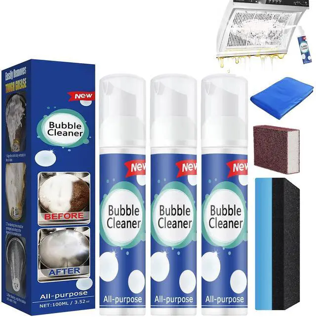 Main image of (100ML*3PCS) Bubble Cleaner Foam,Foaming Heavy Oil Stain Cleaner,All-Purpose Rinse-free Cleaner Spray,Kitchen Deep Cleaning Spray,Powerful Stain,Stubborn Grease & Grime Remover Bubble Spray