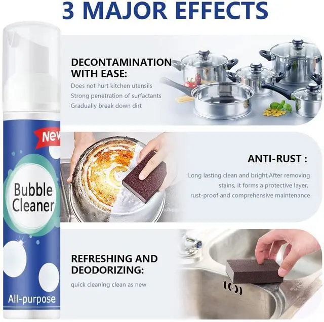 Alt view image 3 of 6 - (100ML*3PCS) Bubble Cleaner Foam,Foaming Heavy Oil Stain Cleaner,All-Purpose Rinse-free Cleaner Spray,Kitchen Deep Cleaning Spray,Powerful Stain,Stubborn Grease & Grime Remover Bubble Spray