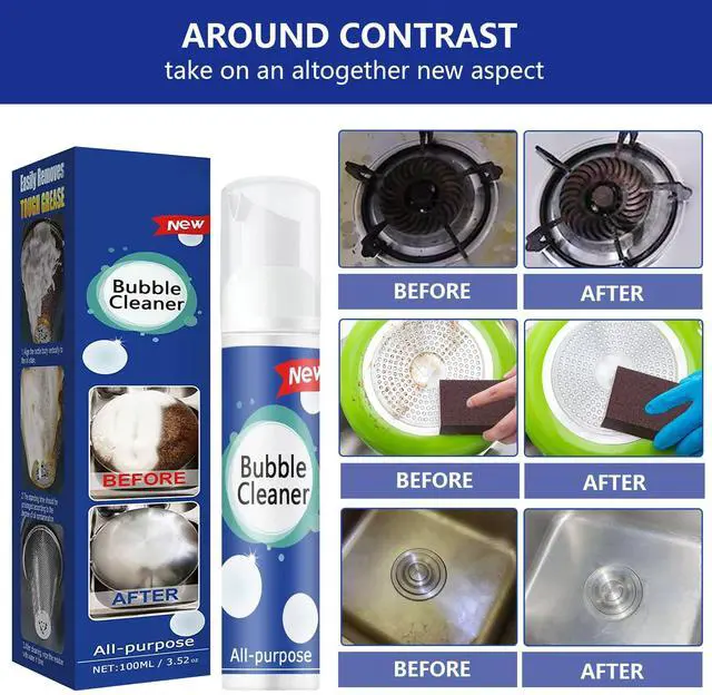 Alt view image 6 of 6 - (100ML*3PCS) Bubble Cleaner Foam,Foaming Heavy Oil Stain Cleaner,All-Purpose Rinse-free Cleaner Spray,Kitchen Deep Cleaning Spray,Powerful Stain,Stubborn Grease & Grime Remover Bubble Spray