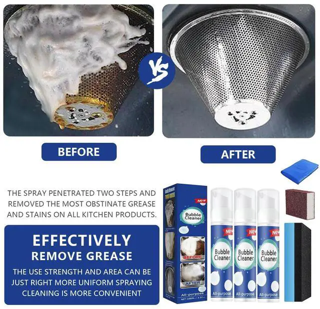 Alt view image 4 of 6 - (100ML*3PCS) Bubble Cleaner Foam,Foaming Heavy Oil Stain Cleaner,All-Purpose Rinse-free Cleaner Spray,Kitchen Deep Cleaning Spray,Powerful Stain,Stubborn Grease & Grime Remover Bubble Spray