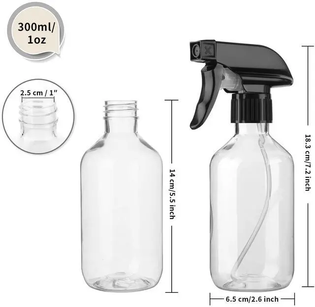 Alt view image 2 of 6 - 2-Pack Leakproof Spray Bottles (300ml/10oz) - Adjustable Nozzle for Fine Mist & Jet Stream | Premium Refillable Plastic Bottles for Hair Styling, Plant Misting, Cleaning Solutions (Clear)