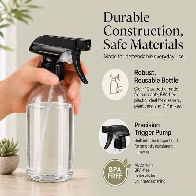 Alt view image 3 of 7 - 2 Pack Plastic Spray Bottles 10 OZ Leak Proof, Adjustable Nozzle, Empty Spray Bottles For Cleaning Solutions, Plants, Pet, Or Diy Spray Bottle