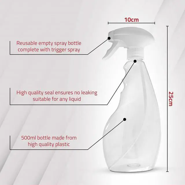 Alt view image 3 of 7 - Large 17oz Spray Bottles For Cleaning Solutions and Gardening, Plant, Water, Durable Trigger Sprayer, Refillable, Spray Bottle for Hair, All Directions, Clear Plastic Bottle 2x 17oz