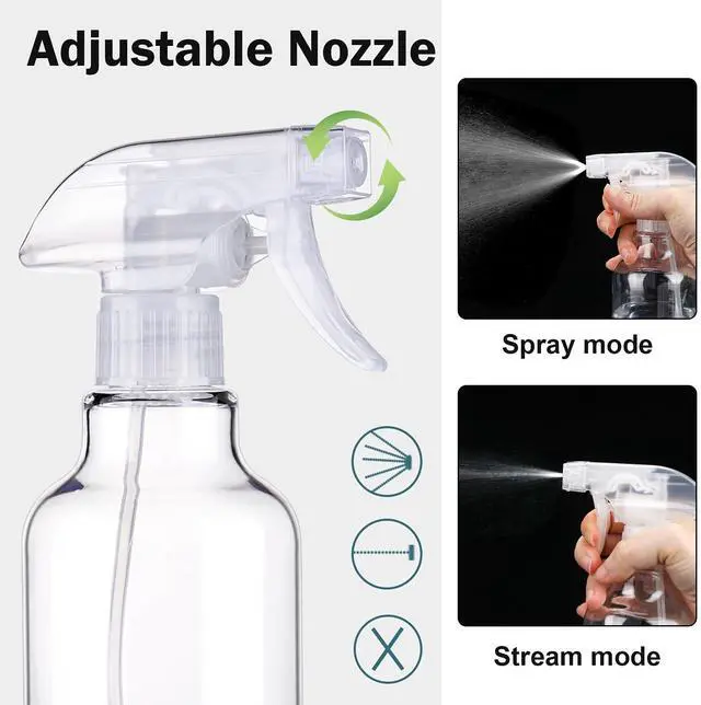 Alt view image 3 of 6 - Hethyo Plastic Spray Bottles Empty Spray Bottle 16.9oz/500ml 2 Pack Heavy Duty Spraying Bottles Mist/Stream Water Bottle for Cleaning Solutions, Essential Oils, Hair (Clear)