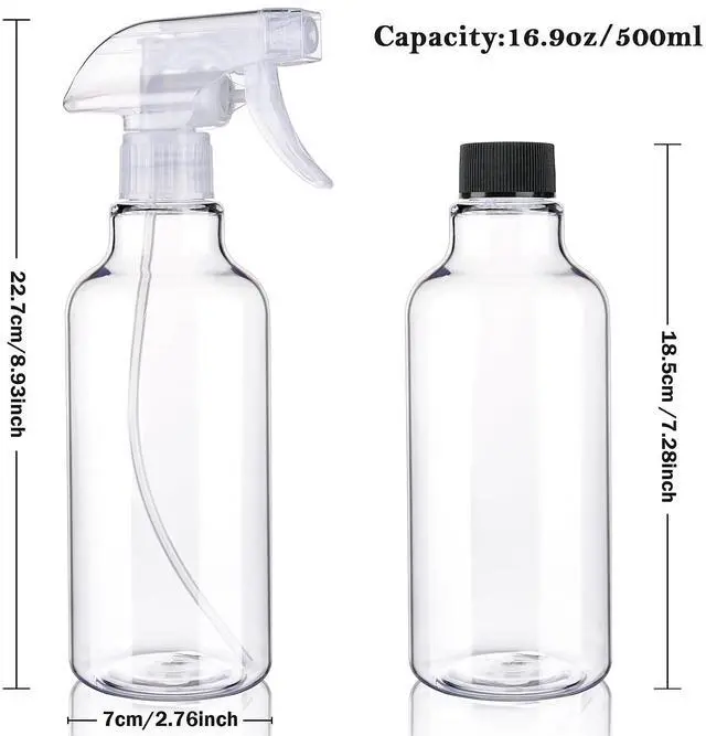 Alt view image 5 of 6 - Hethyo Plastic Spray Bottles Empty Spray Bottle 16.9oz/500ml 2 Pack Heavy Duty Spraying Bottles Mist/Stream Water Bottle for Cleaning Solutions, Essential Oils, Hair (Clear)